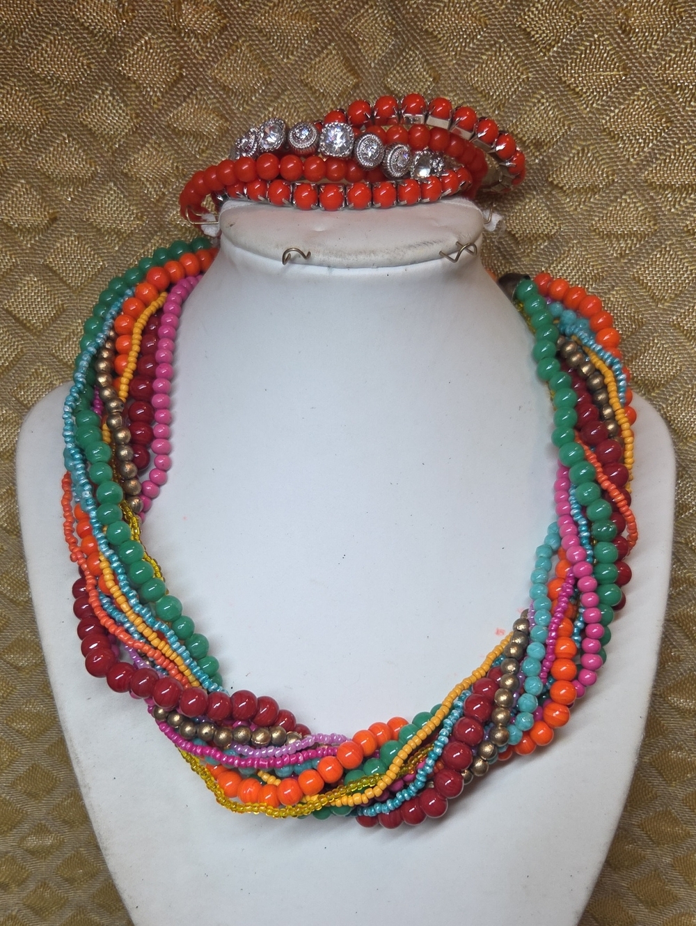 Multi-Color Beaded Twist Necklace and Bracelet Set